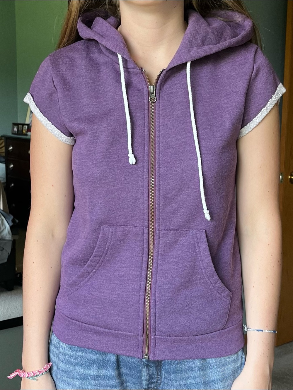 Bobi Purple Sleeveless Zip Hoodie Vest Sz S